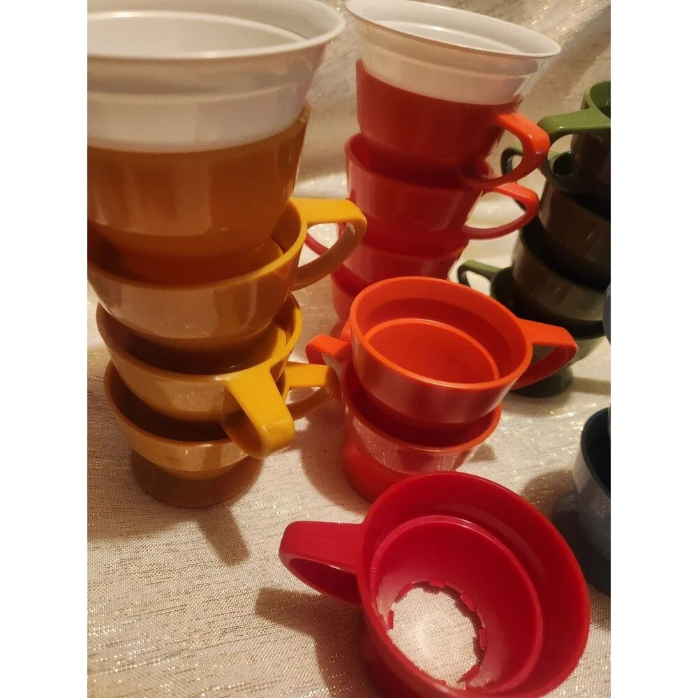 Vintage Solo Cozy Cup Holders Lot Of 19 1970's Avocado Plus Plastic Cup Holders